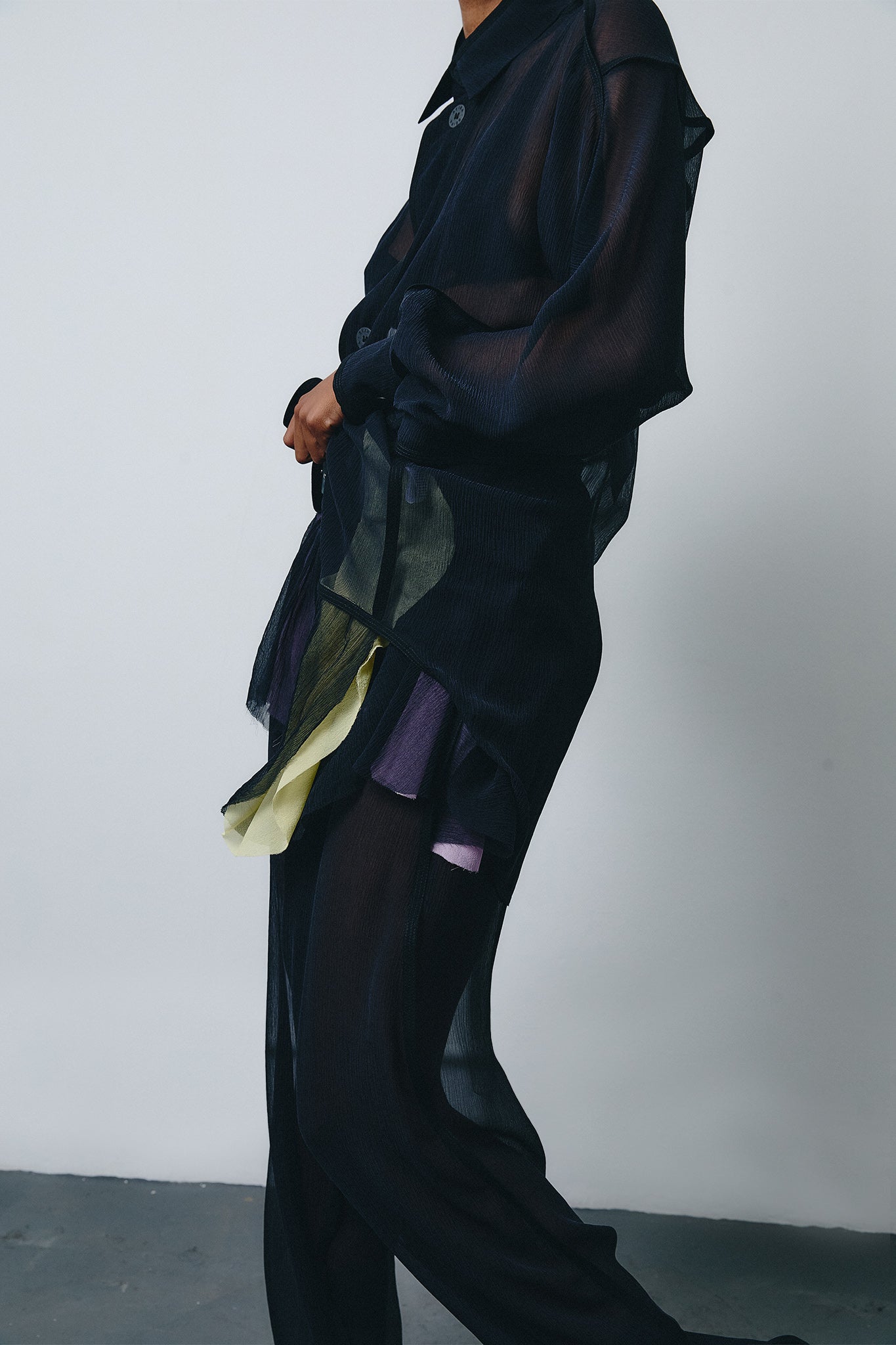 Chiffon Silk Pirate Pants Colorful Detail - Black