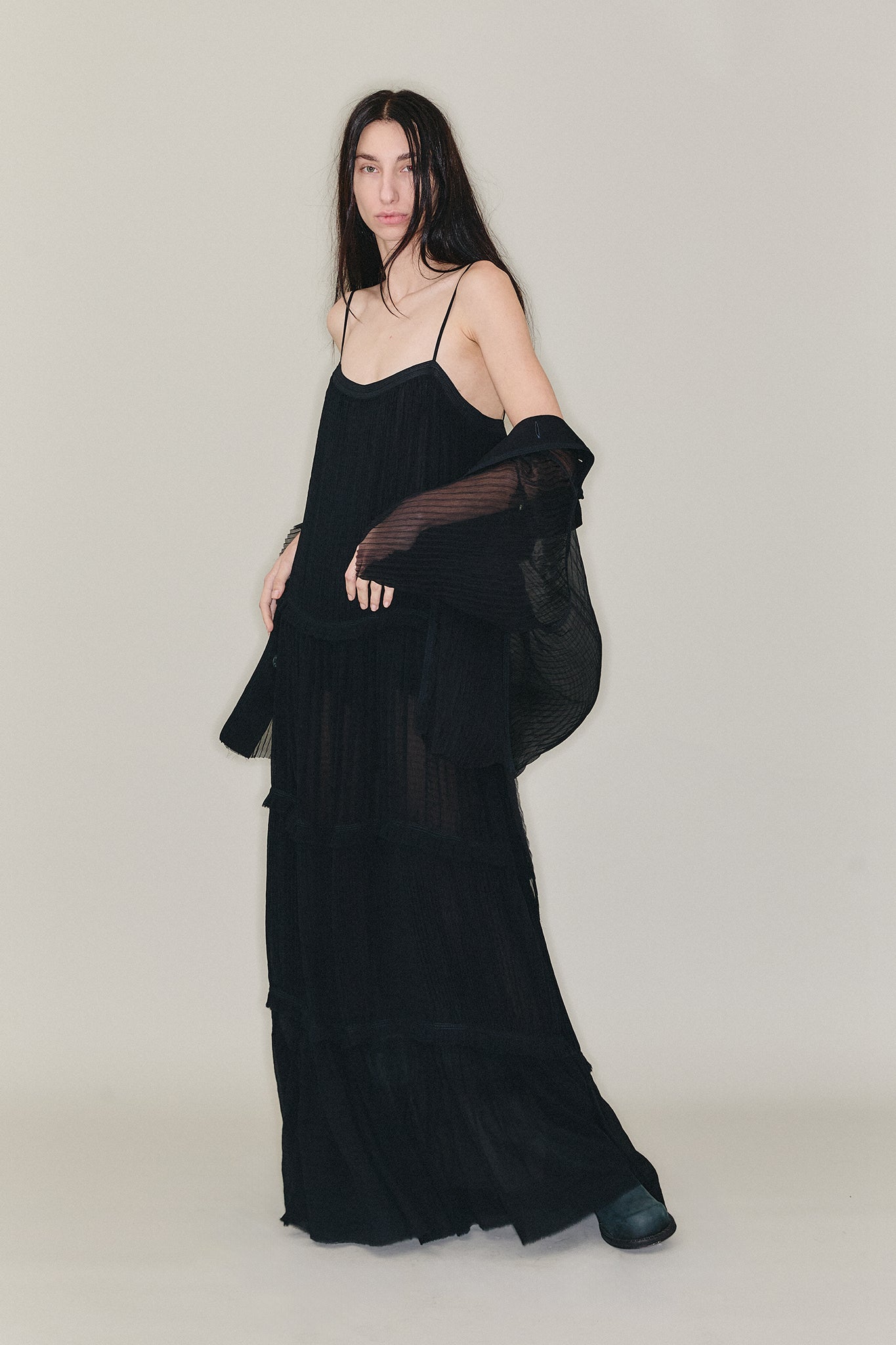 Pleated Silk Short Sleeve Shirt - Black