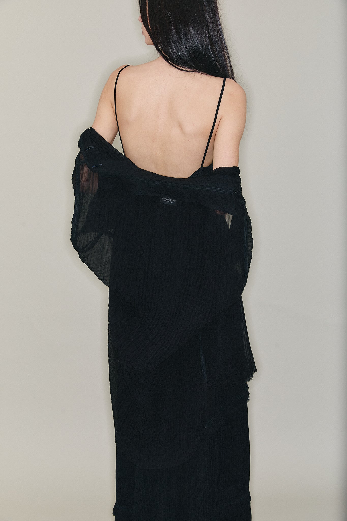 Pleated Silk Tiered Dress - Black