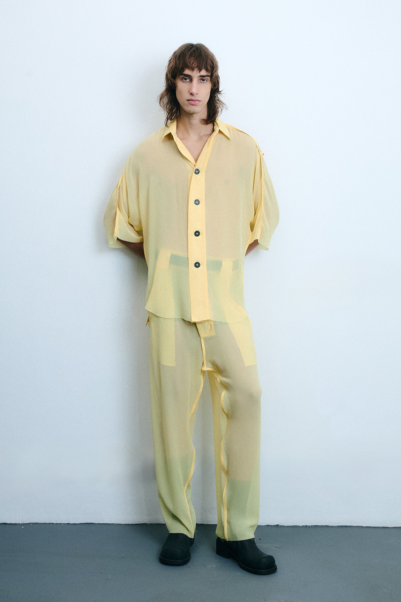 Silk Side Buckle Trousers - Yellow
