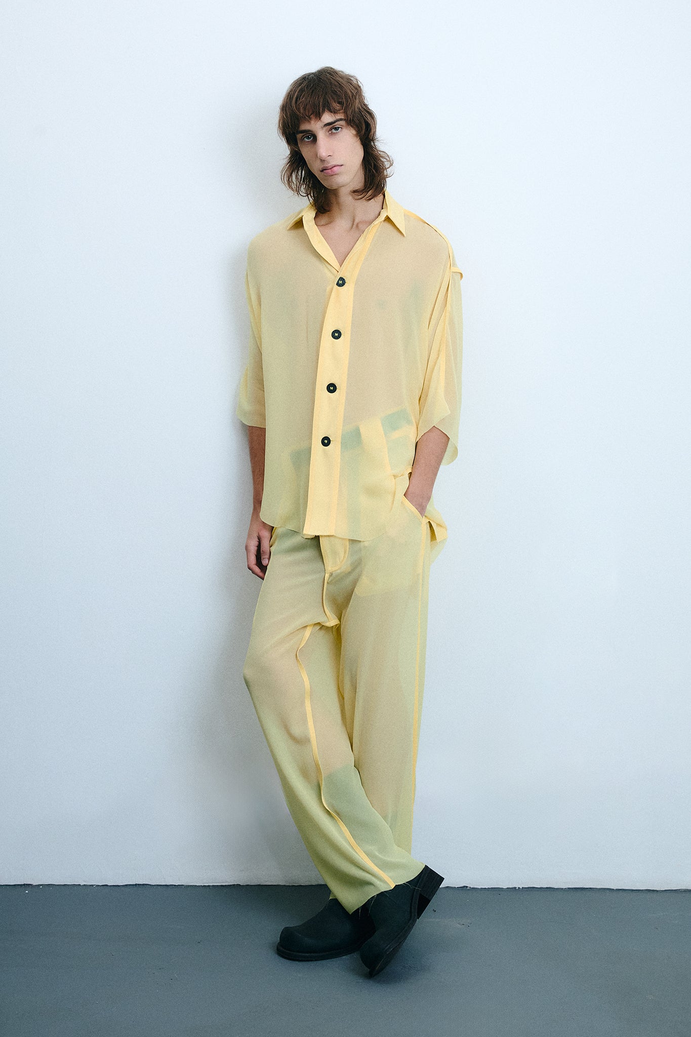 Silk Oversize-Fit Shirt - Yellow