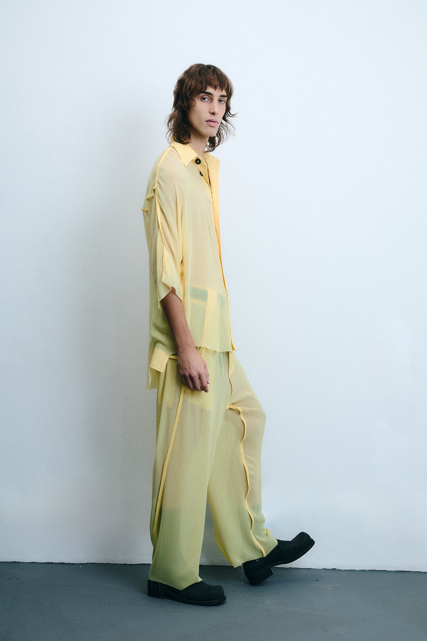 Silk Side Buckle Trousers - Yellow