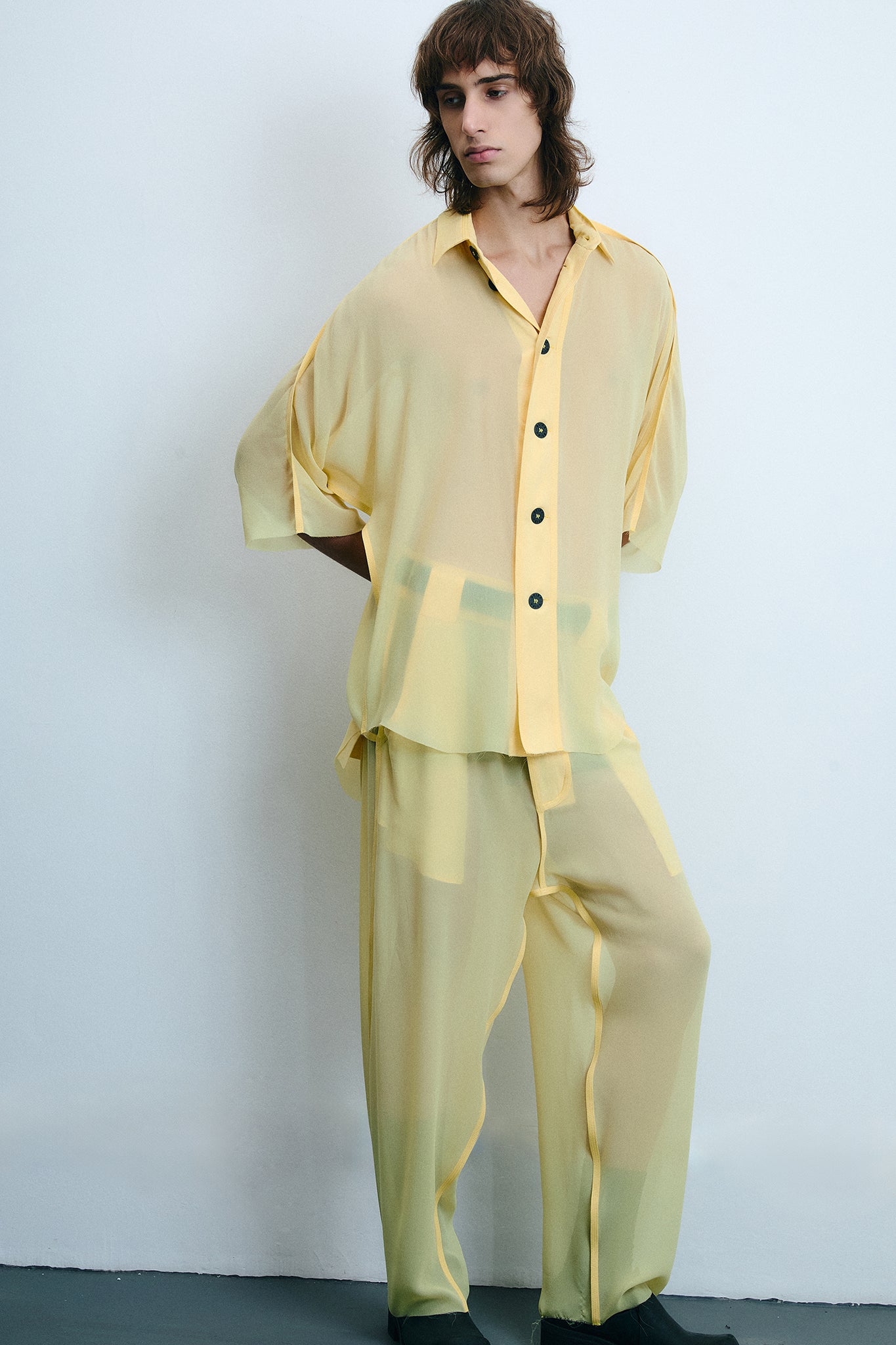 Silk Side Buckle Trousers - Yellow