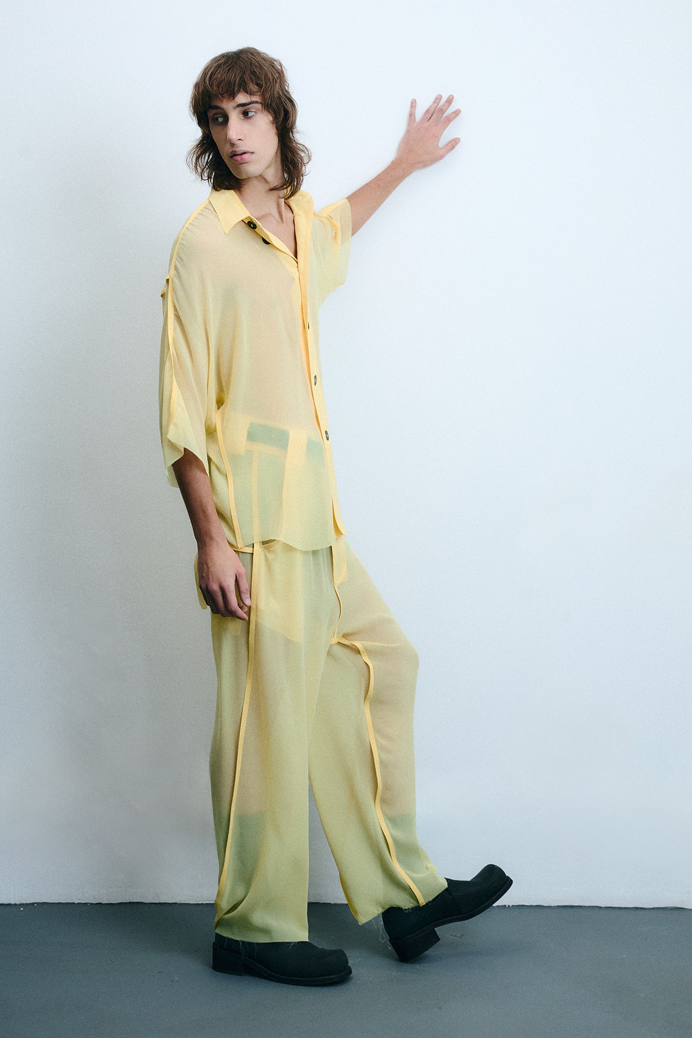 Silk Side Buckle Trousers - Yellow