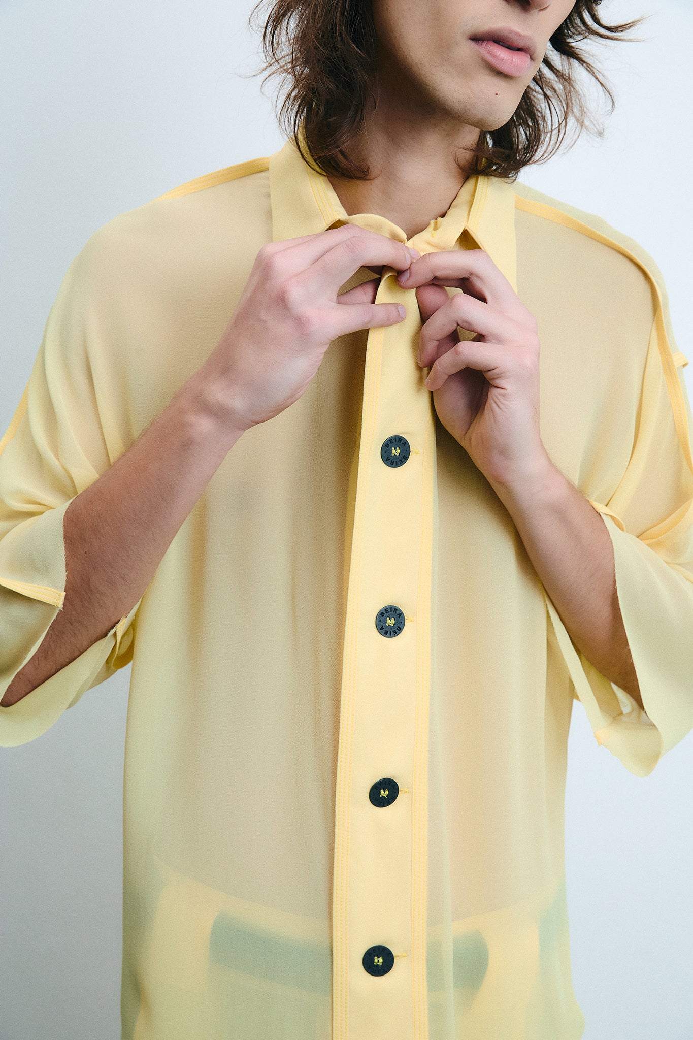 Silk Oversize-Fit Shirt - Yellow