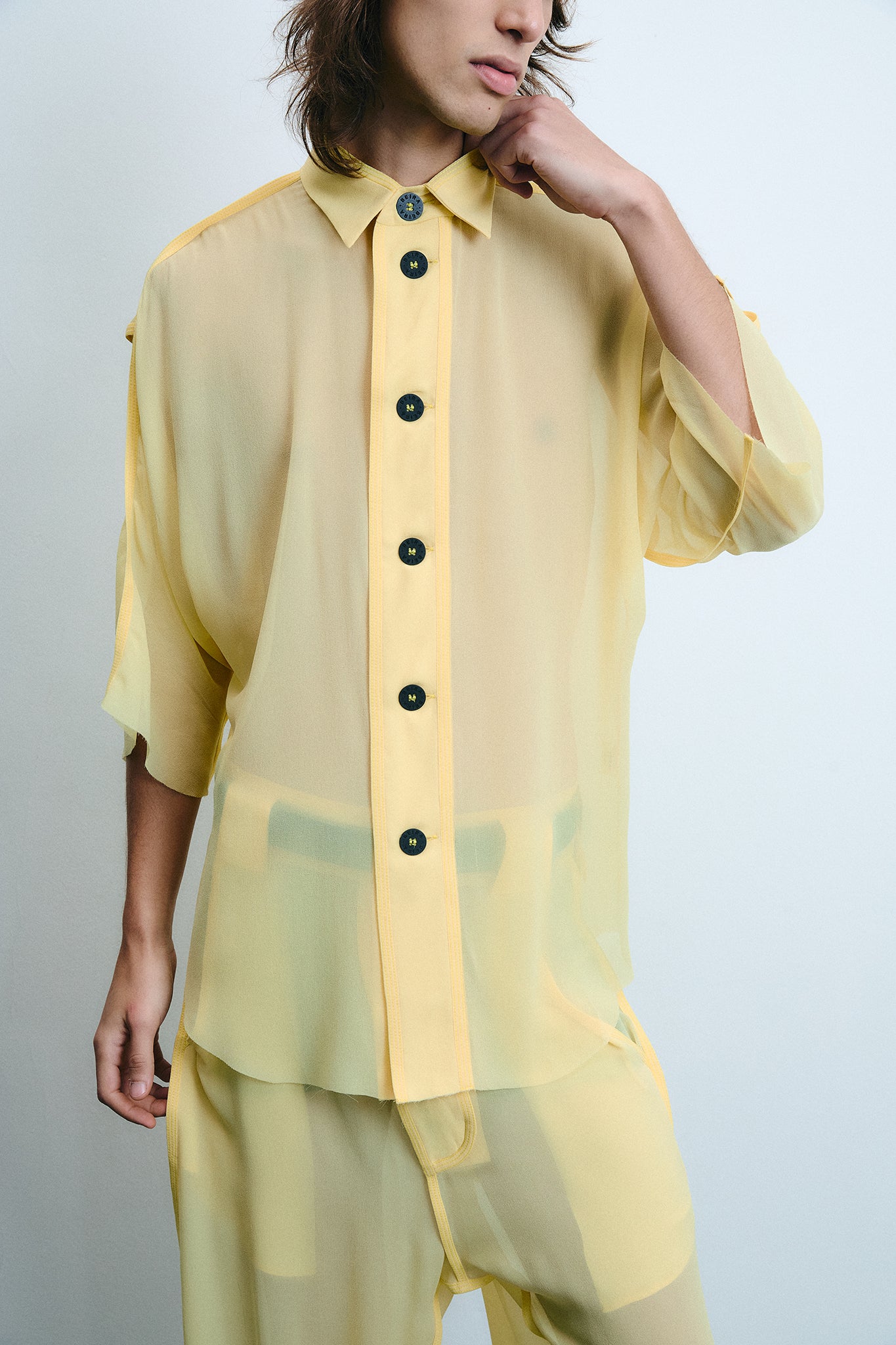 Silk Oversize-Fit Shirt - Yellow