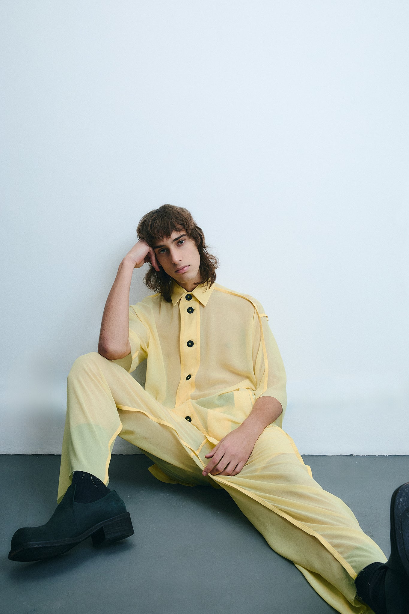 Silk Side Buckle Trousers - Yellow