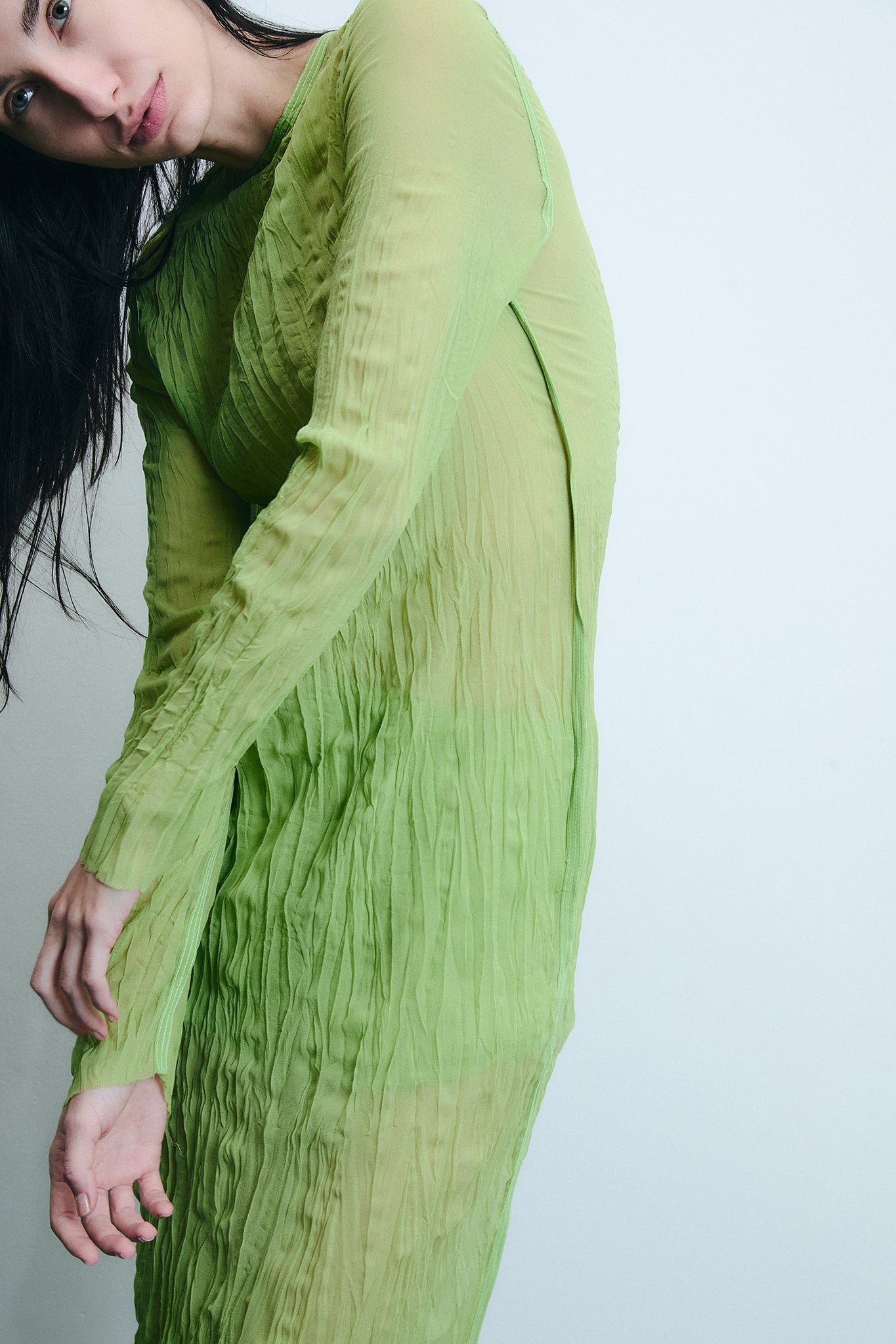 Silk Long Sleeve Dress - Green