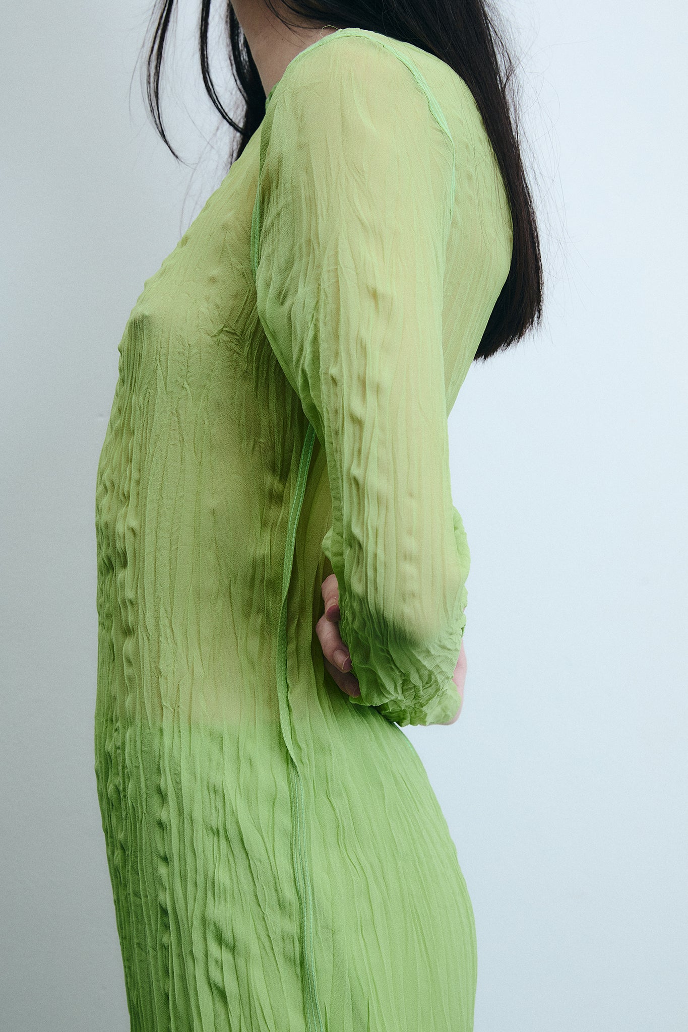Silk Long Sleeve Dress - Green