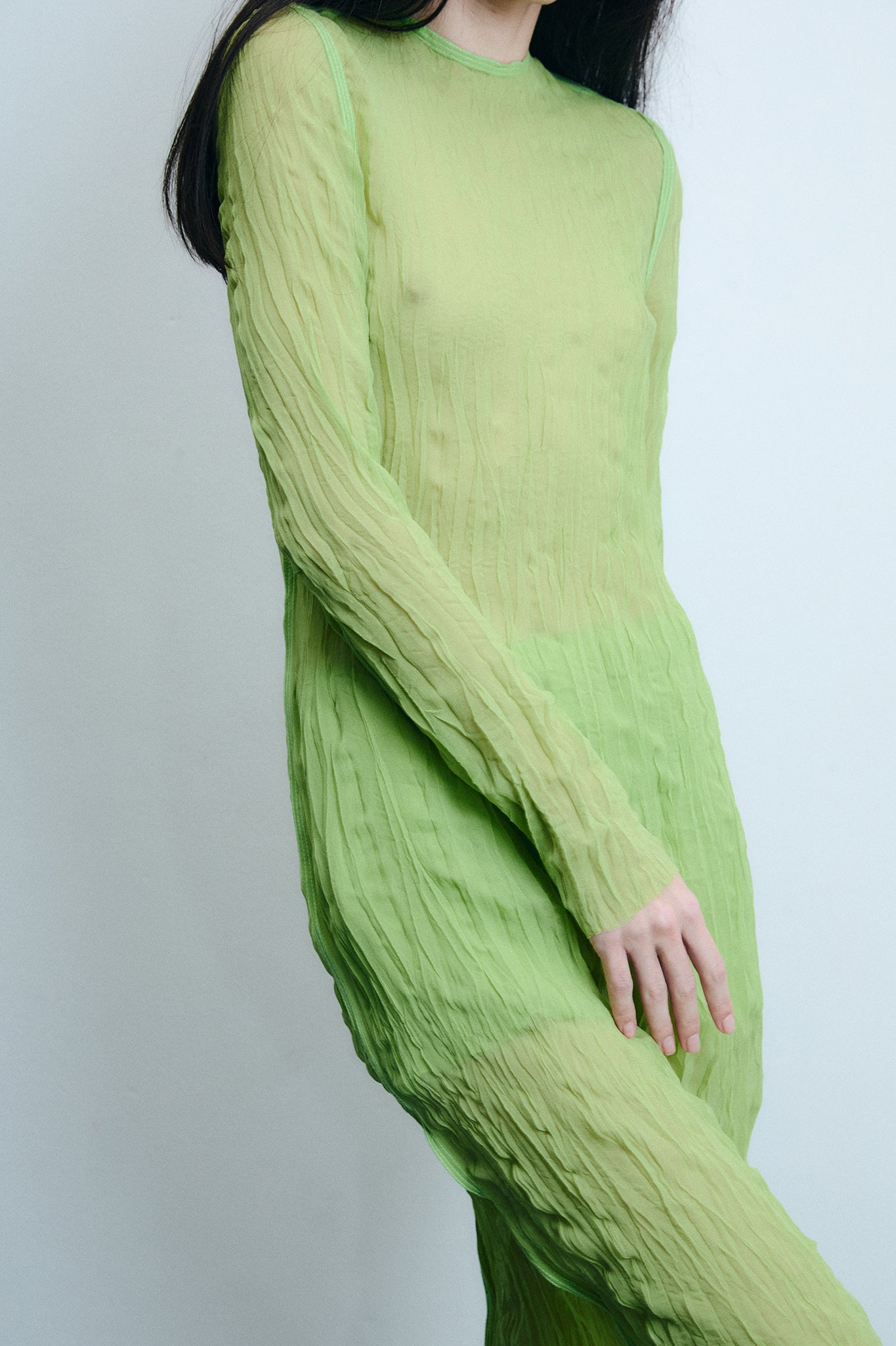 Silk Long Sleeve Dress - Green