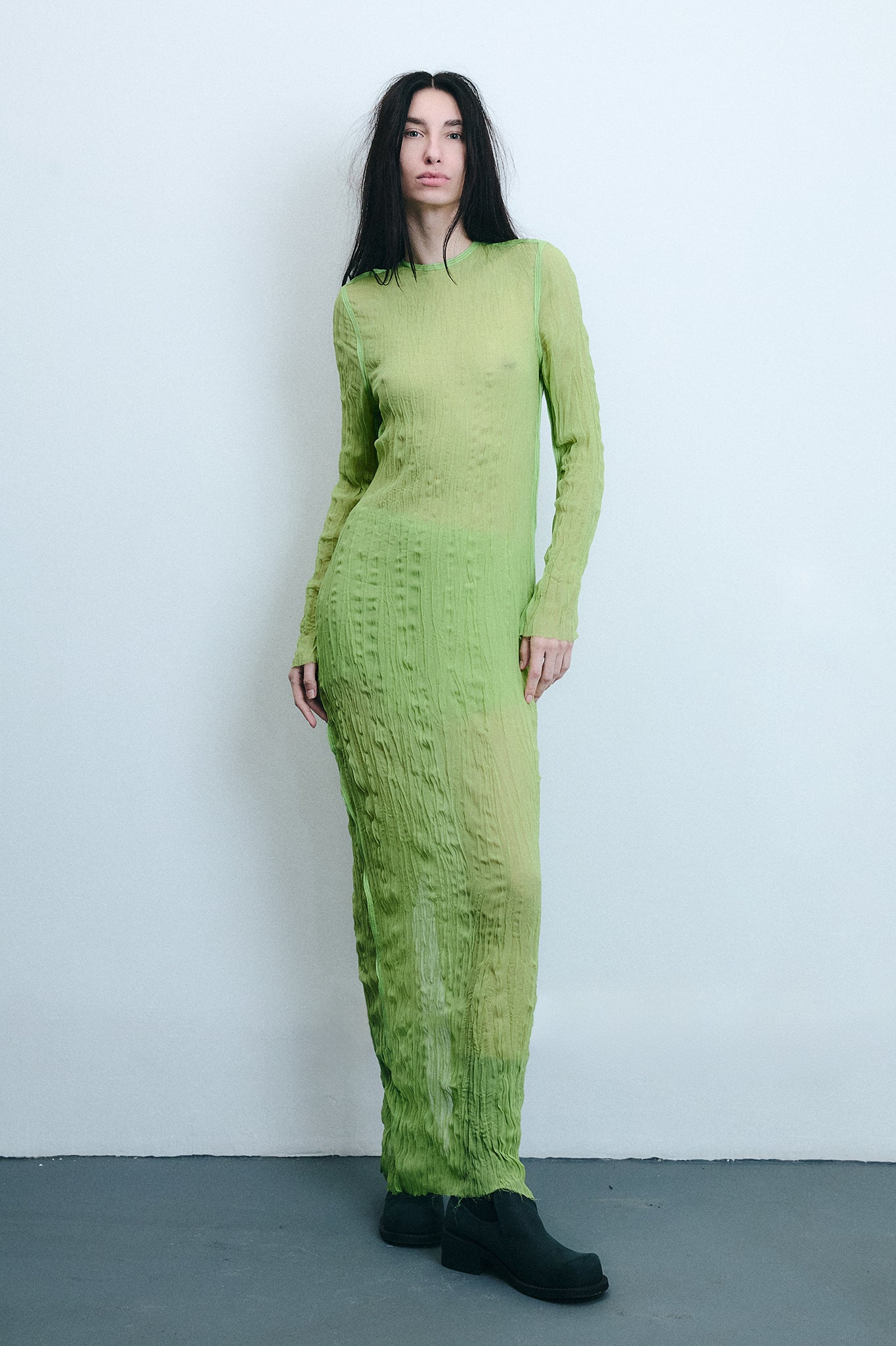 Silk Long Sleeve Dress - Green