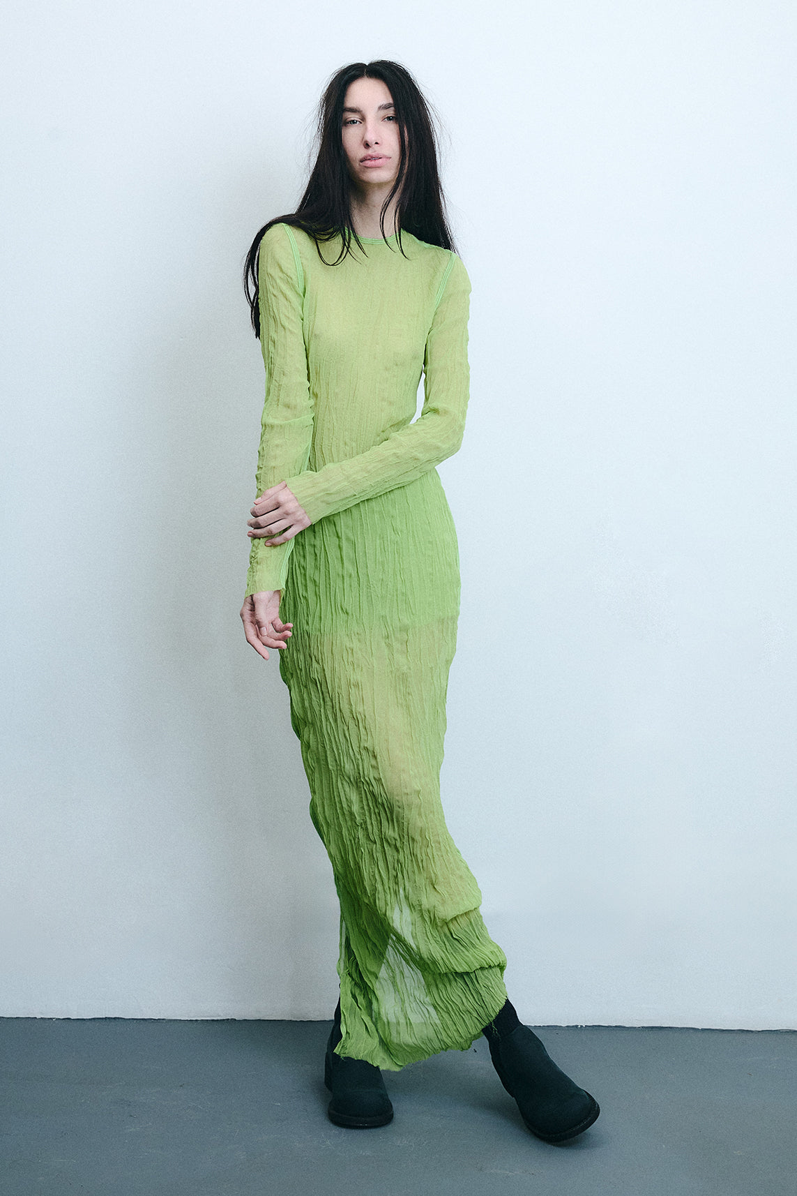Silk Long Sleeve Dress - Green