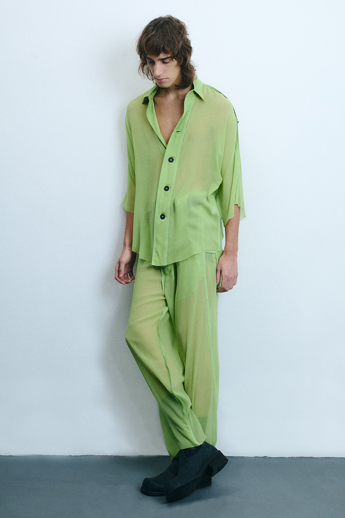 Silk Side Buckle Trousers - Green