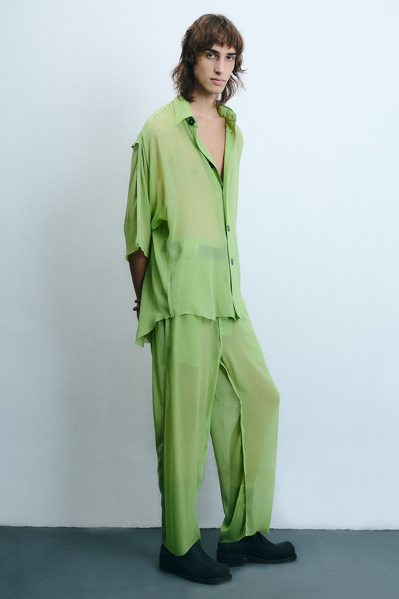 Silk Side Buckle Trousers - Green