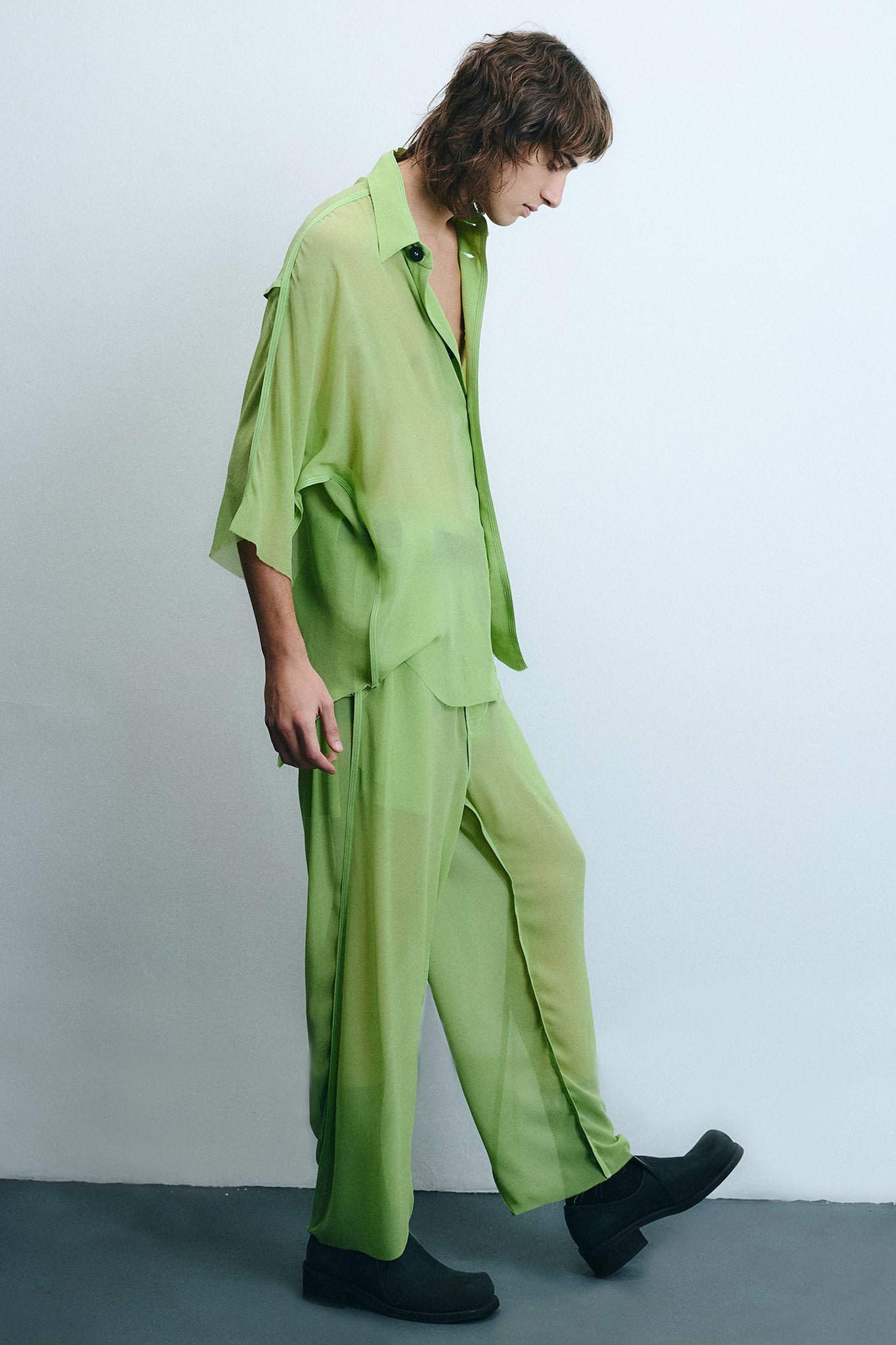 Silk Side Buckle Trousers - Green
