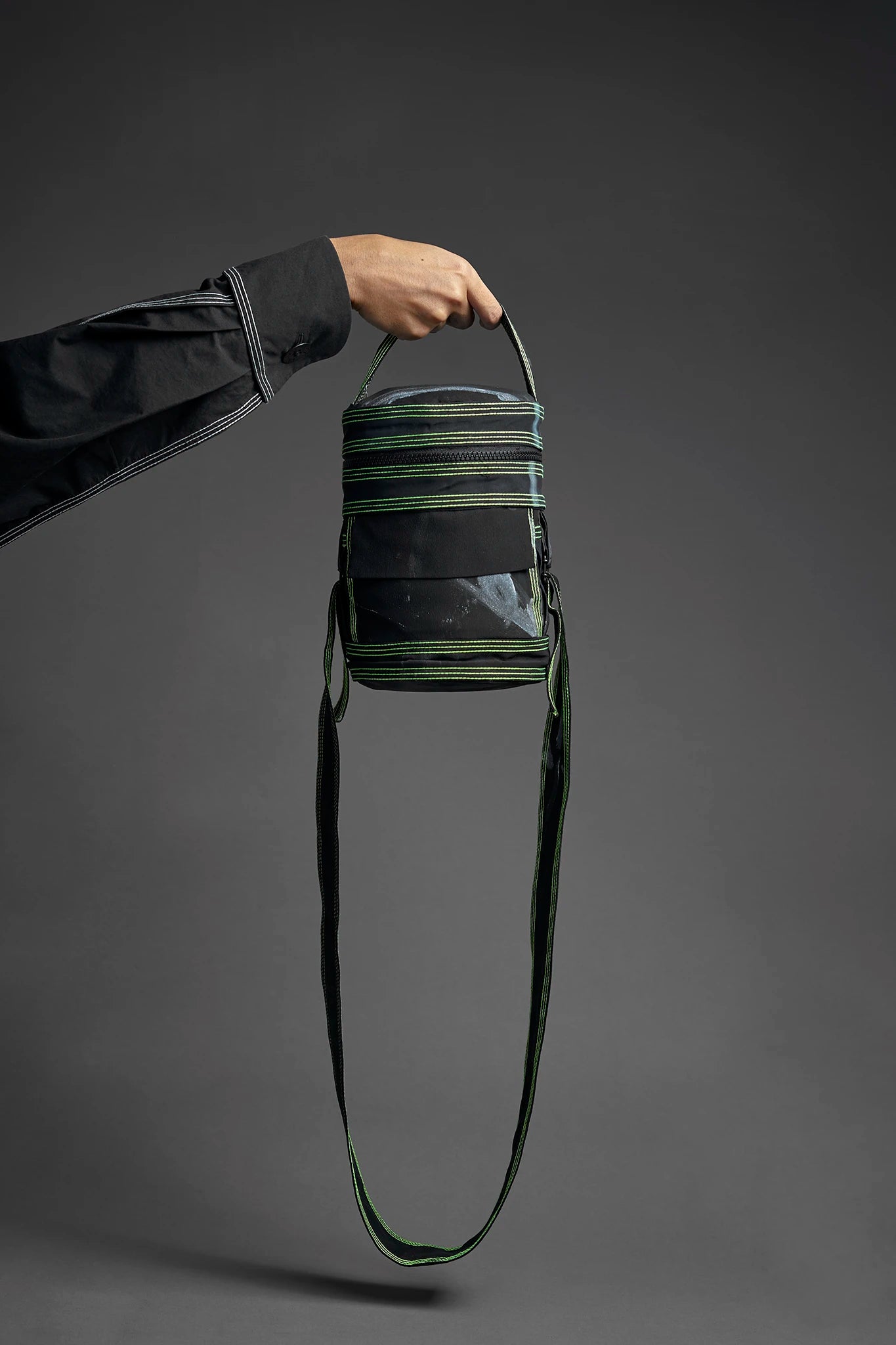 Collab Silk Barrel Bag - Black&Neon Green