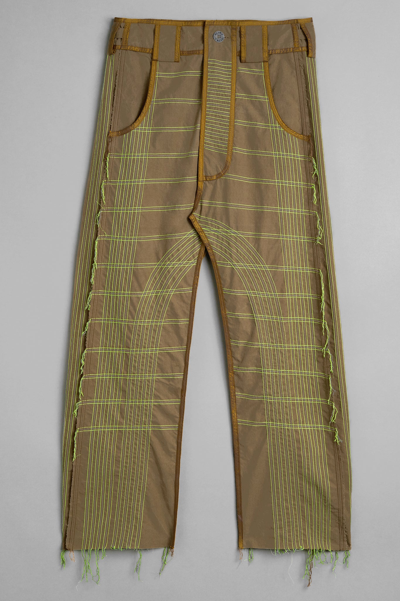 Cotton Topstitched Mara Trousers - Neon Green