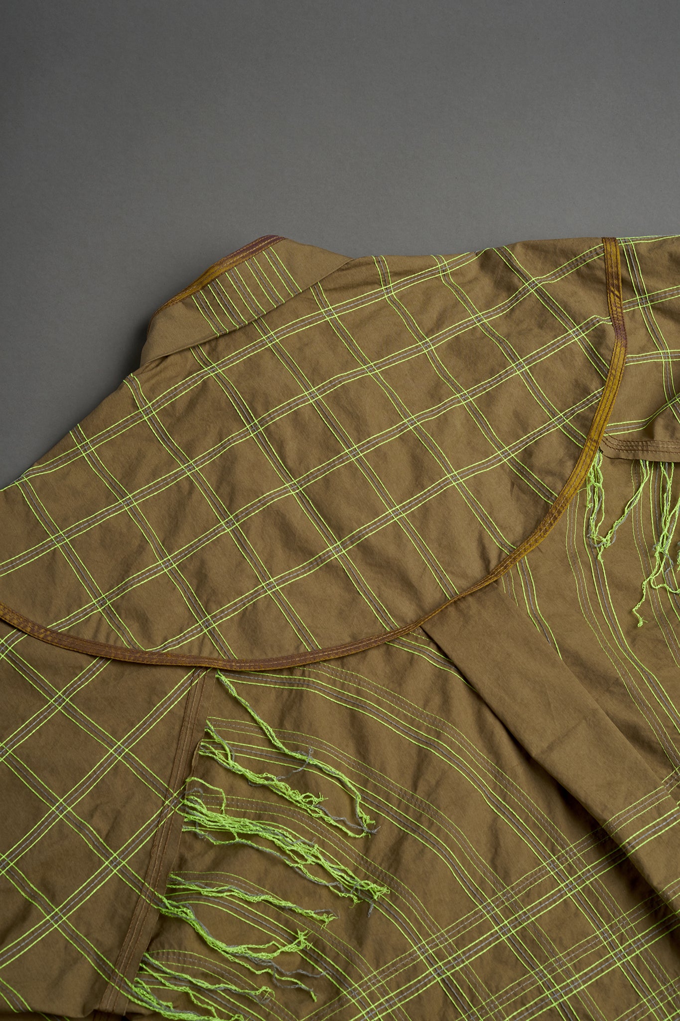 Cotton Topstitched Overshirt - Khaki&NeonGreen