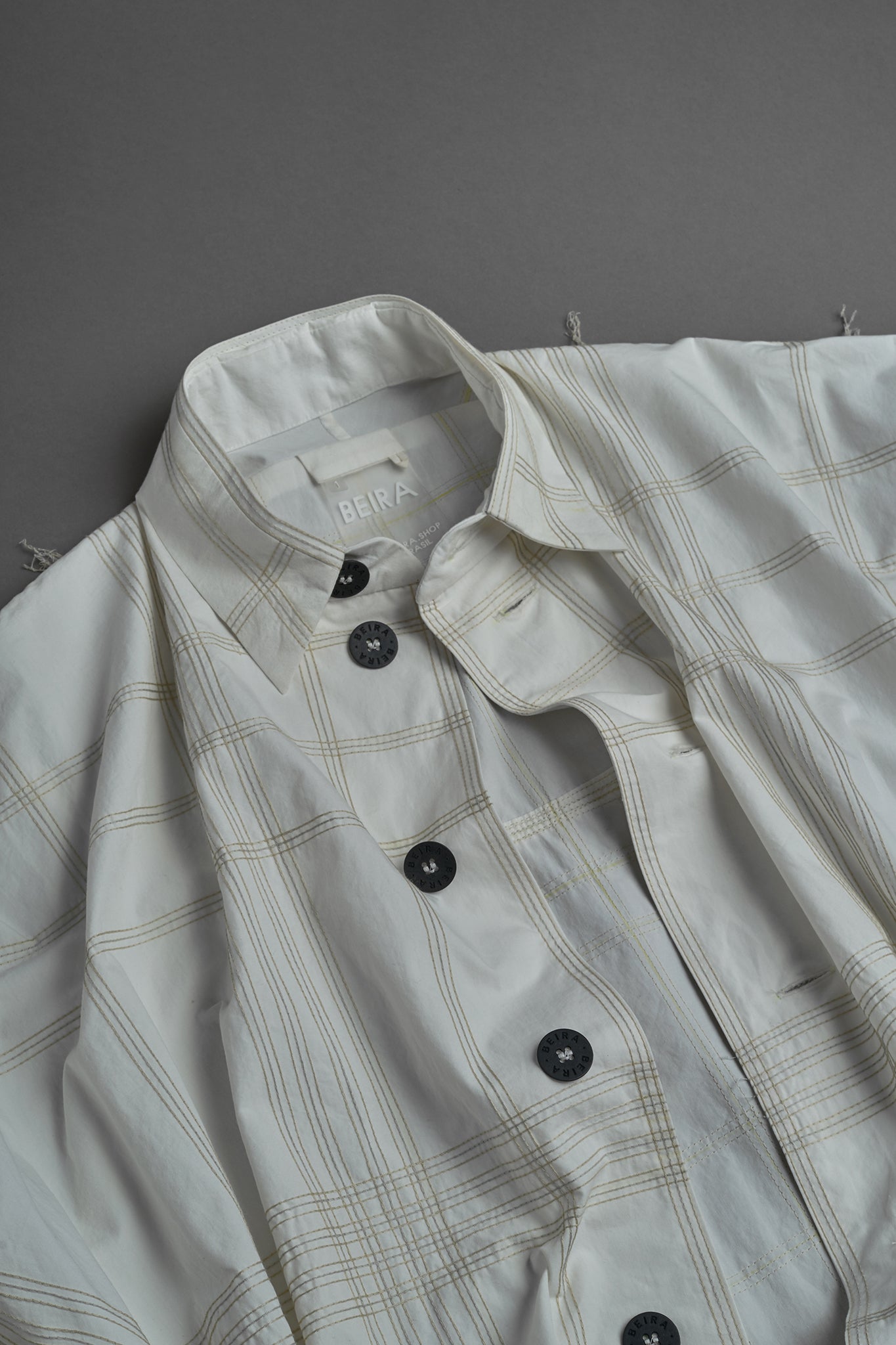 Cotton Fringed Topstitched Overshirt - White