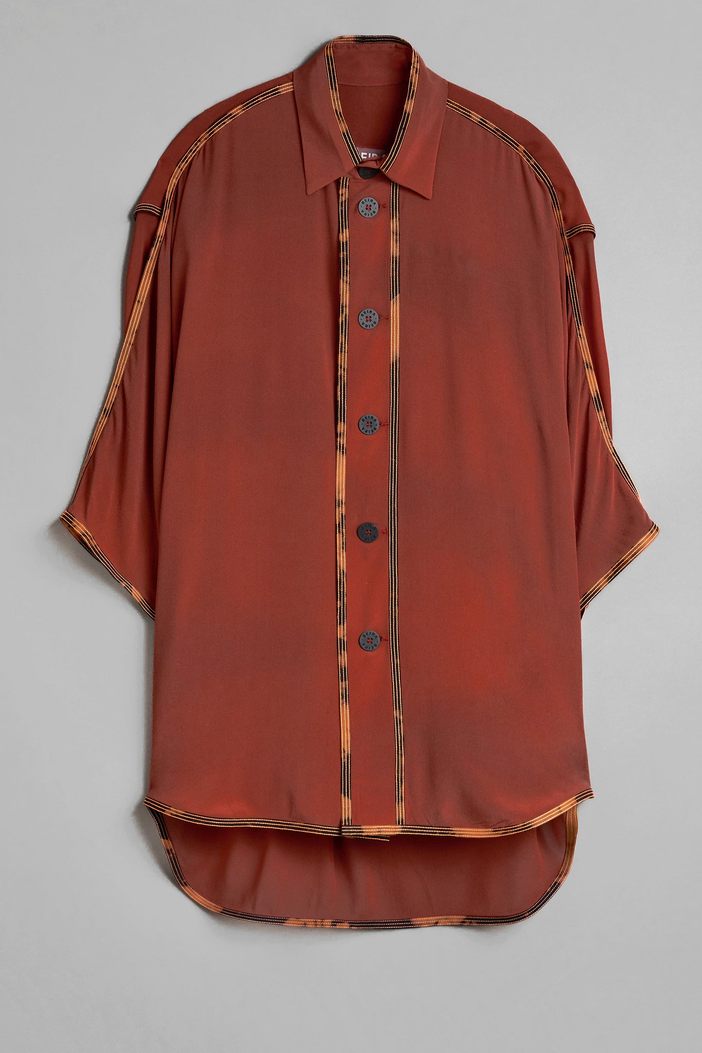Silk Short Sleeve Button-up Shirt - Rust Red