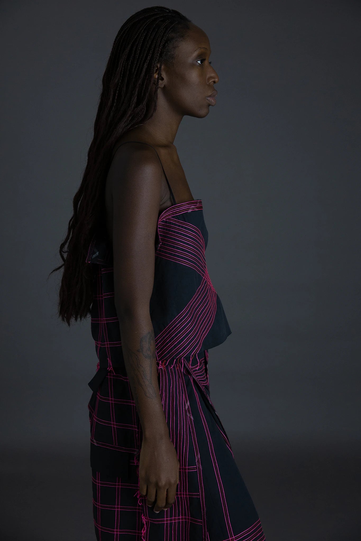 Cotton Topstitched Strap Top - Pink