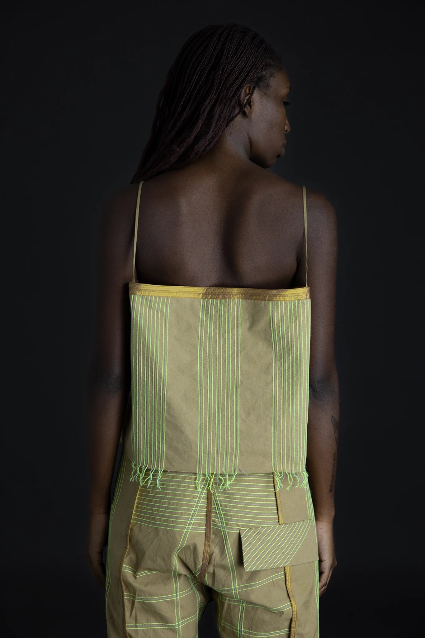 Cotton Topstitched Strap Top - Neon Green