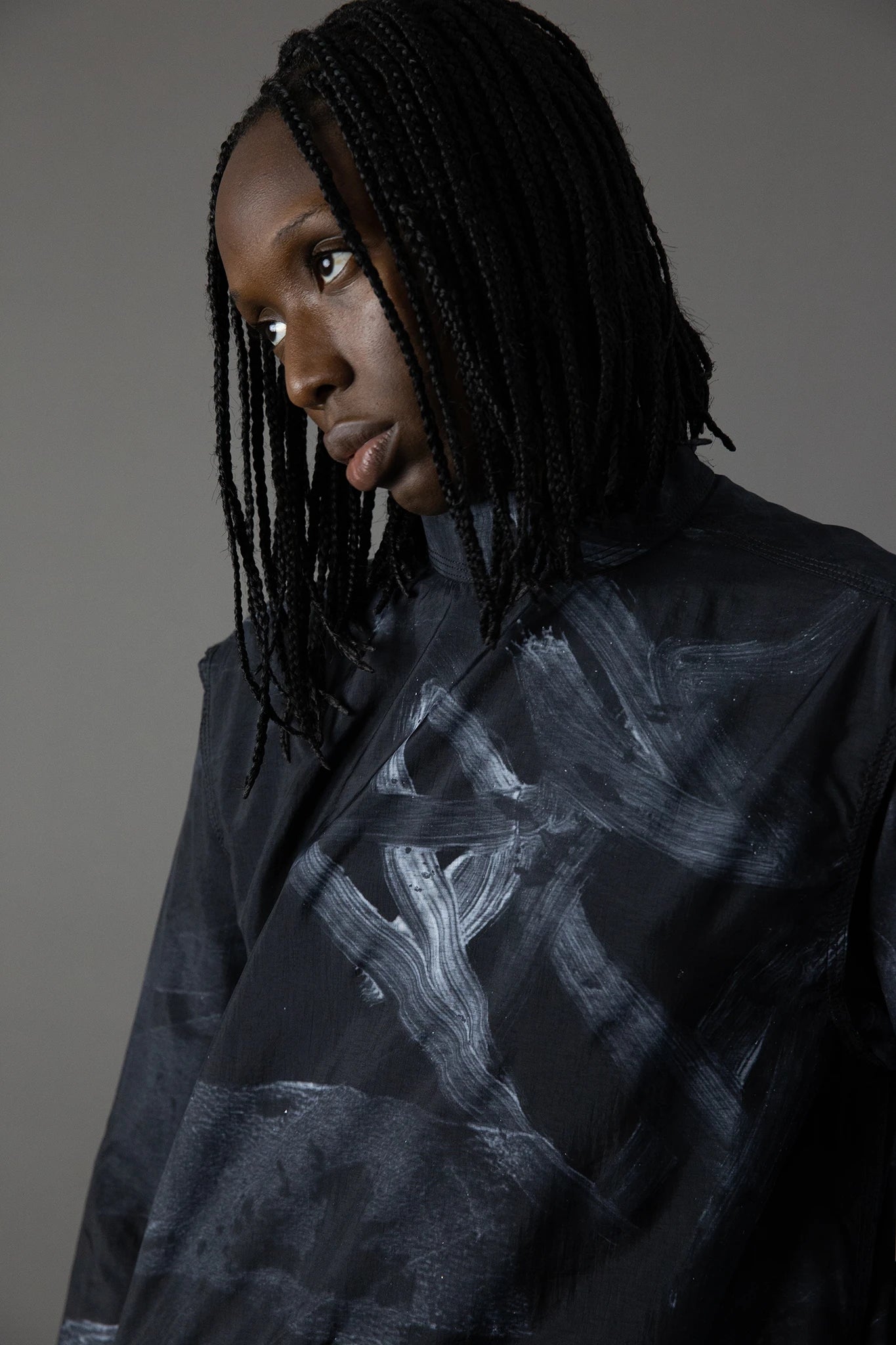 Nylon Long Sleeve Tunica - Hand-Painted Black