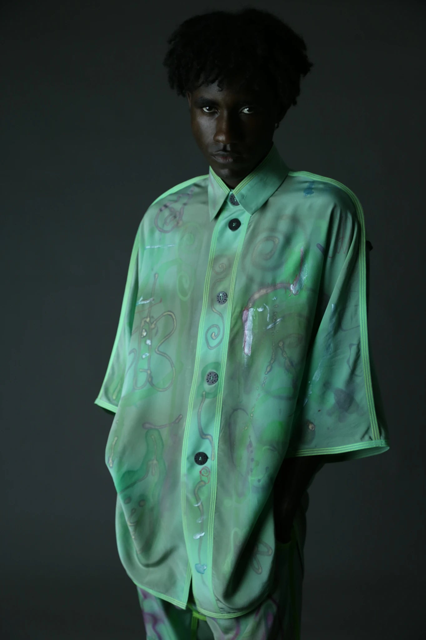 Collab Silk Short Sleeve Shirt - Mint Green