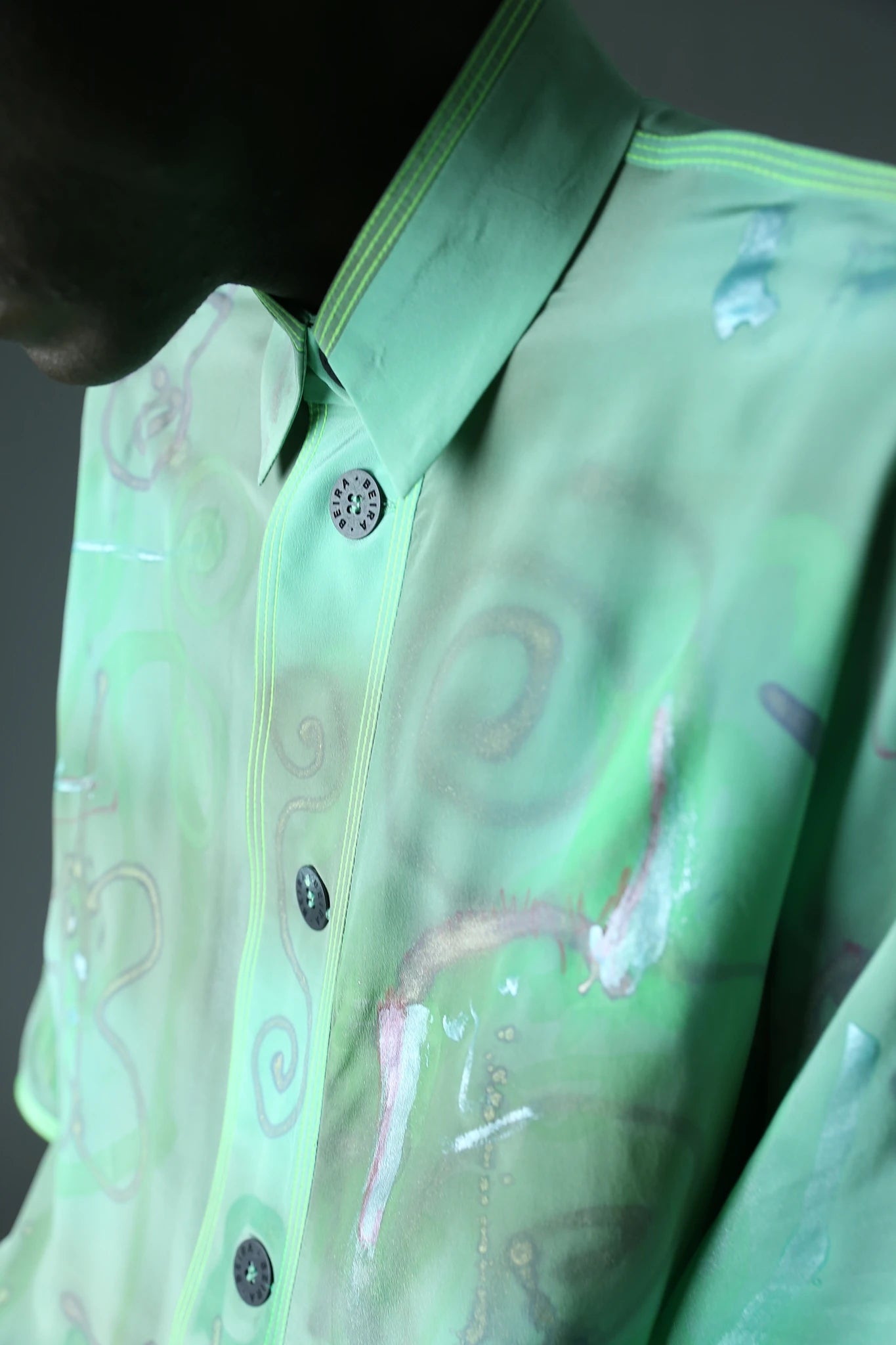 Collab Silk Short Sleeve Shirt - Mint Green