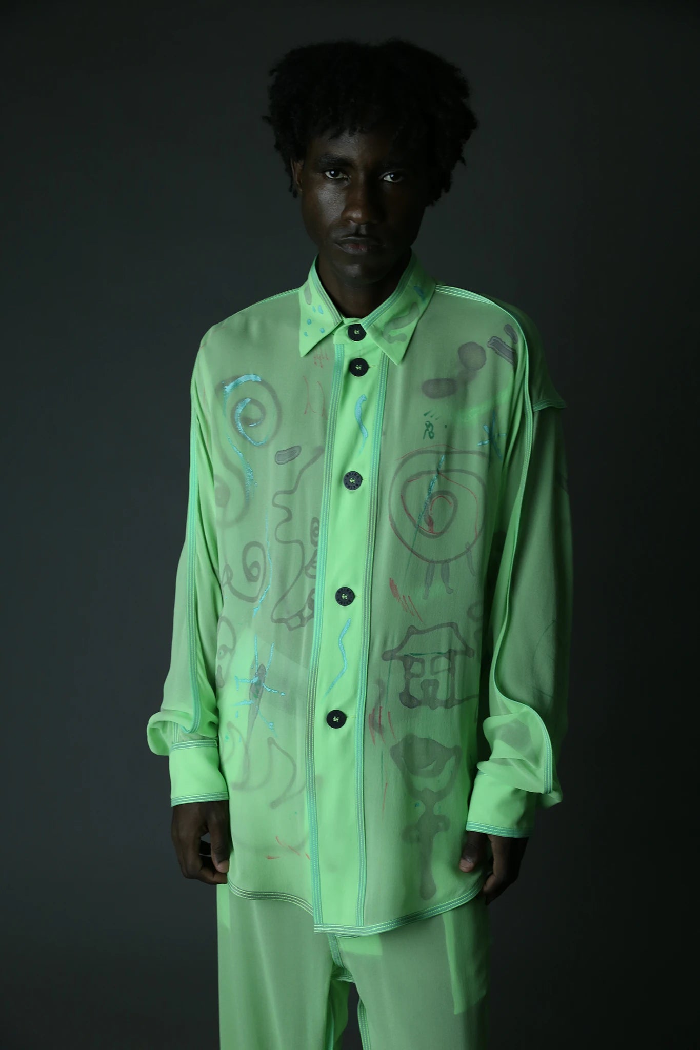 Collab Silk Rounded Shirt - Mint Green