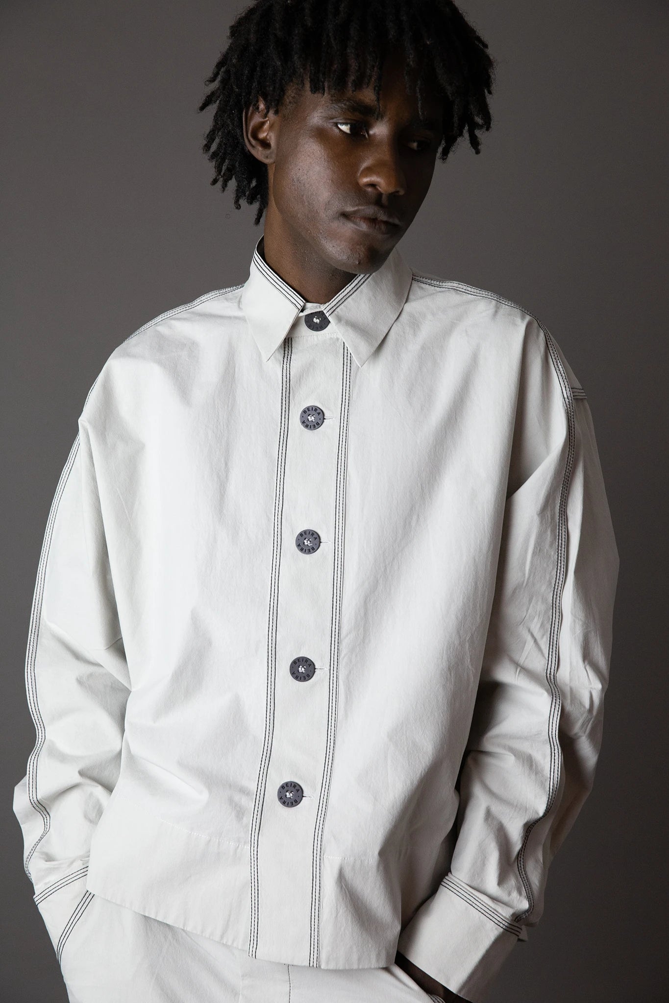 Rustic Cotton Long Sleeved Camp Shirt - Grey