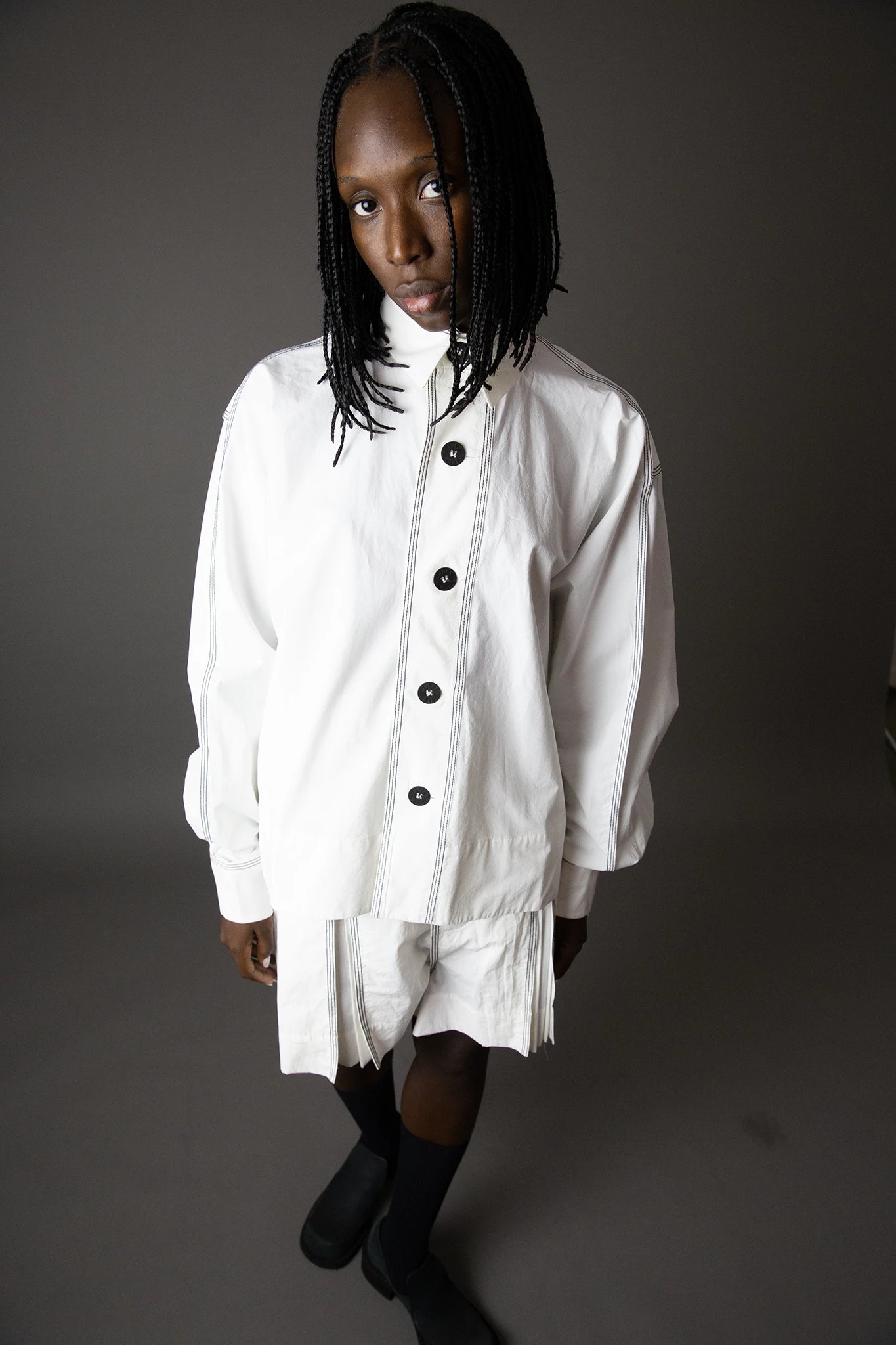 Dry Cotton Long Sleeved Camp Shirt - White